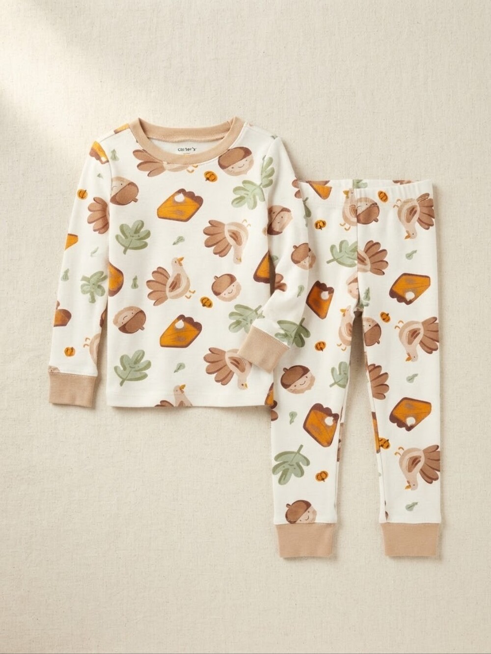 Kids Cream Long-Sleeve Pajama Top with Woodland Print 4